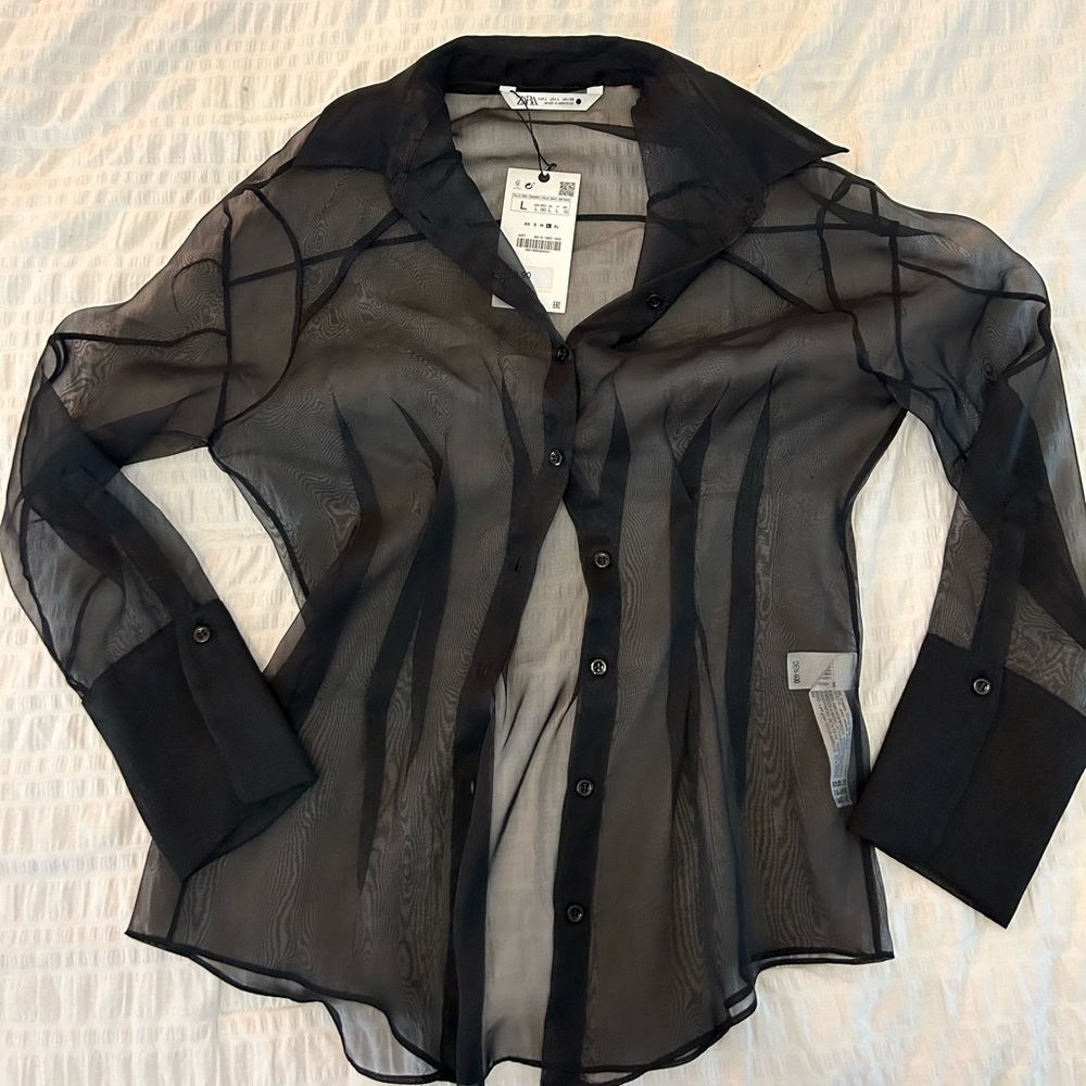 Zara Black Organza Button Up